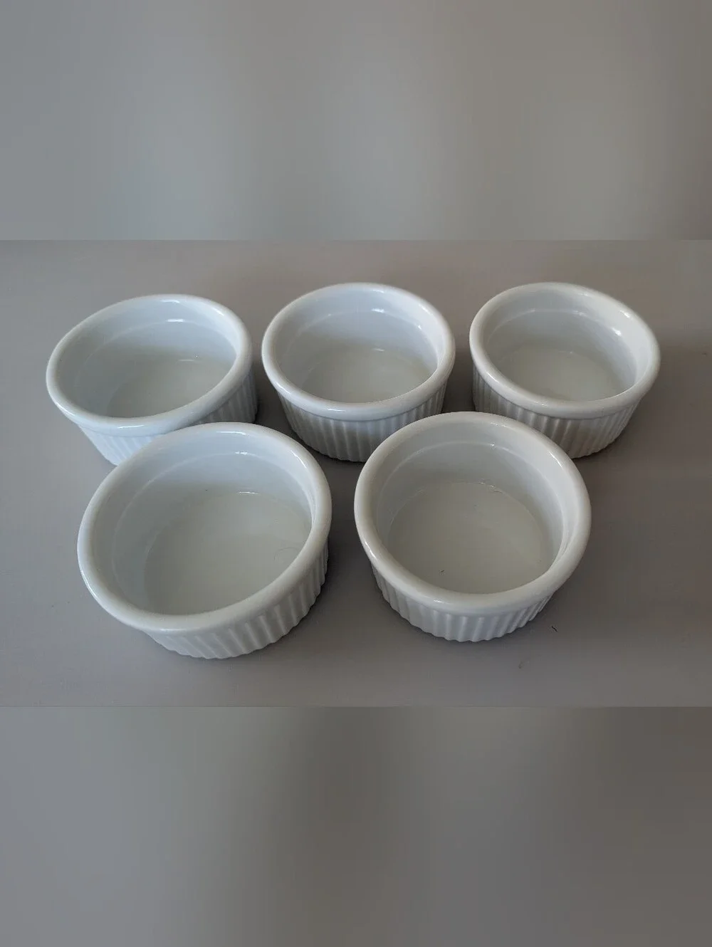 Lot of 5-pcs Ramekin Baking Dishes 4oz White Soufflé Creme Brulee Quiche 3-3/8